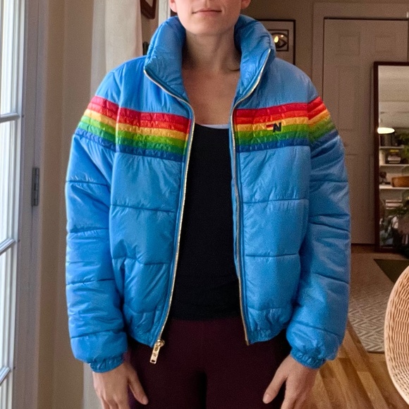 Women’s 6 Stripe Luxe Apres Puffer Jacket - Glossy Ocean - Picture 7 of 7